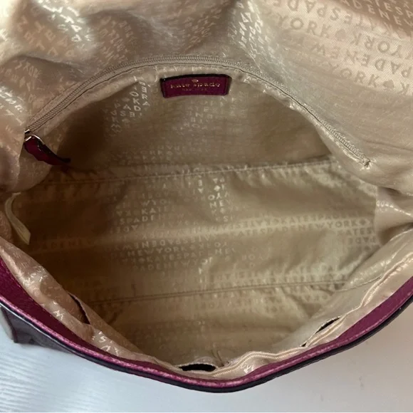 Kate Spade Plum Cream Leather Shoulder Bag Zip Top Flap Gold - Picture 15 of 16